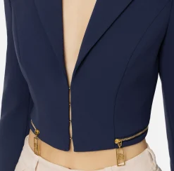 Giacche & Trench|Elisabetta Franchi Giacca cropped in crêpe stretch con zip Navy