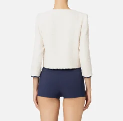 Giacche & Trench|Elisabetta Franchi Giacca cropped in tweed con tasche Burro/Navy