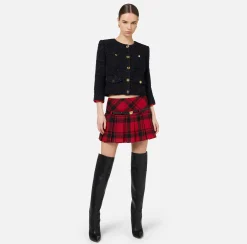 Giacche & Trench|Elisabetta Franchi Giacca cropped in tweed con tasche Nero/RedPassion