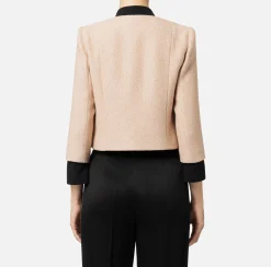Giacche & Trench|Elisabetta Franchi Giacca cropped in tweed laminato con tasche PeachRose