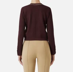 Maglieria E Felpe|Elisabetta Franchi Giacca cropped in viscosa con catena RougeNoir