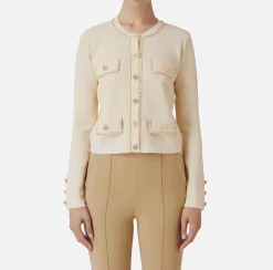 Maglieria E Felpe|Elisabetta Franchi Giacca cropped in viscosa con catena Crema