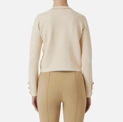 Maglieria E Felpe|Elisabetta Franchi Giacca cropped in viscosa con catena Crema