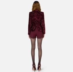Tailleur|Giacche & Trench|Elisabetta Franchi Giacca doppiopetto in ciniglia ricamata con pailettes RougeNoir