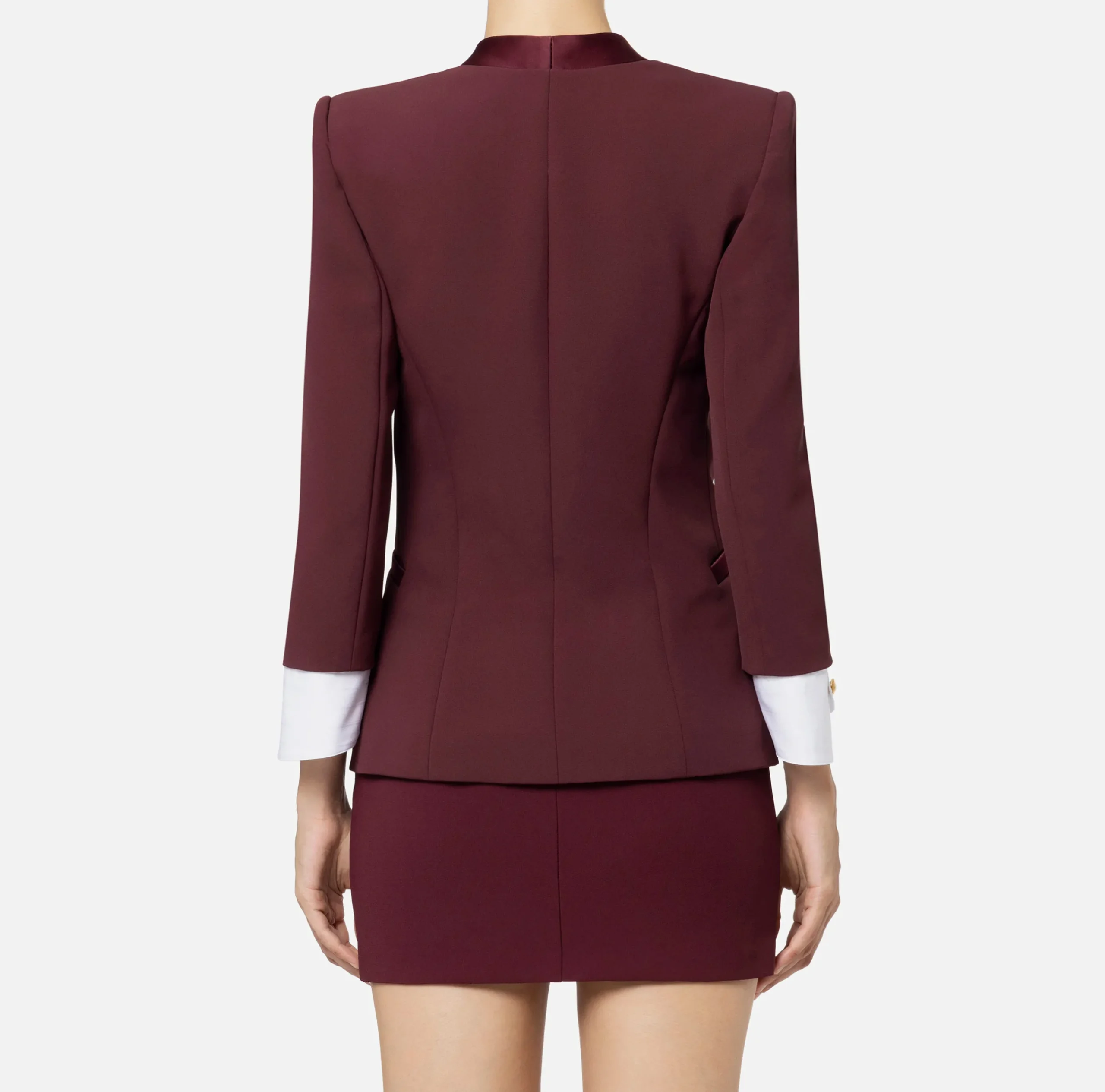 Tailleur|Giacche & Trench|Elisabetta Franchi Giacca doppiopetto in crêpe stretch con polsi in cotone RougeNoir