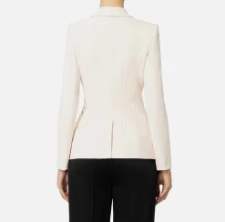 Tailleur|Giacche & Trench|Elisabetta Franchi Giacca doppiopetto in crêpe stretch con ricamo Burro