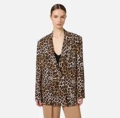 Tailleur|Giacche & Trench|Elisabetta Franchi Giacca doppiopetto in crêpe Animalier