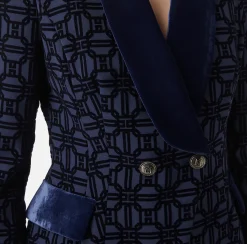 Tailleur|Giacche & Trench|Elisabetta Franchi Giacca doppiopetto in crêpe flock Navy