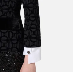 Tailleur|Giacche & Trench|Elisabetta Franchi Giacca doppiopetto in crêpe flock Nero