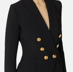 Tailleur|Giacche & Trench|Elisabetta Franchi Giacca doppiopetto in crêpe stretch con ricamo Nero