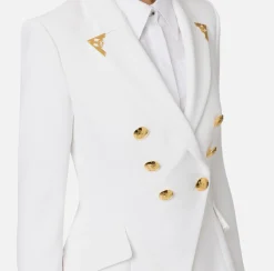 Tailleur|Giacche & Trench|Elisabetta Franchi Giacca doppiopetto in crêpe stretch con puntali Avorio