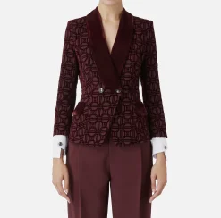 Tailleur|Giacche & Trench|Elisabetta Franchi Giacca doppiopetto in crêpe flock RougeNoir