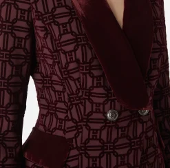 Tailleur|Giacche & Trench|Elisabetta Franchi Giacca doppiopetto in crêpe flock RougeNoir