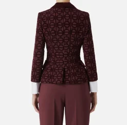 Tailleur|Giacche & Trench|Elisabetta Franchi Giacca doppiopetto in crêpe flock RougeNoir