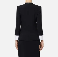 Tailleur|Giacche & Trench|Elisabetta Franchi Giacca doppiopetto in crêpe stretch con polsi in cotone Nero