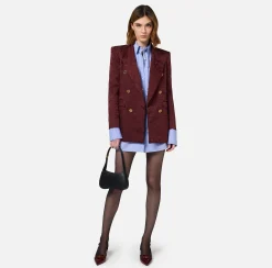 Tailleur|Giacche & Trench|Elisabetta Franchi Giacca doppiopetto in crêpe jaquard lettering RougeNoir