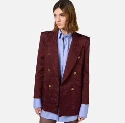 Tailleur|Giacche & Trench|Elisabetta Franchi Giacca doppiopetto in crêpe jaquard lettering RougeNoir