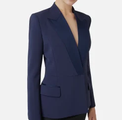 Giacche & Trench|Elisabetta Franchi Giacca doppiopetto in crêpe con revers in raso Navy