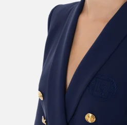 Tailleur|Giacche & Trench|Elisabetta Franchi Giacca doppiopetto in crêpe stretch con ricamo Navy
