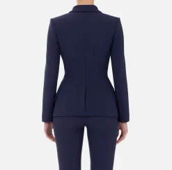 Tailleur|Giacche & Trench|Elisabetta Franchi Giacca doppiopetto in crêpe stretch con ricamo Navy