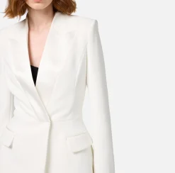 Giacche & Trench|Elisabetta Franchi Giacca doppiopetto in crêpe con revers in raso Avorio