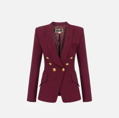 Tailleur|Giacche & Trench|Elisabetta Franchi Giacca doppiopetto in crêpe stretch con ricamo RougeNoir