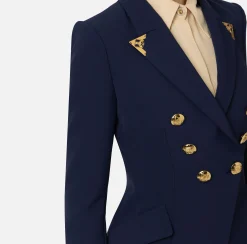 Tailleur|Giacche & Trench|Elisabetta Franchi Giacca doppiopetto in crêpe stretch con puntali Navy