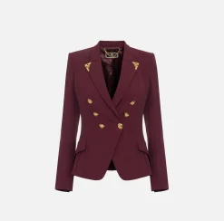 Tailleur|Giacche & Trench|Elisabetta Franchi Giacca doppiopetto in crêpe stretch con puntali RougeNoir