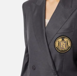 Giacche & Trench|Elisabetta Franchi Giacca doppiopetto in fresco di lana con patch SteelMelange