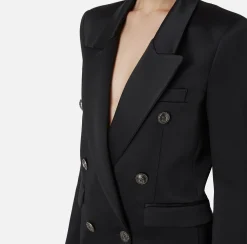 Giacche & Trench|Tailleur|Elisabetta Franchi Giacca doppiopetto in raso Nero