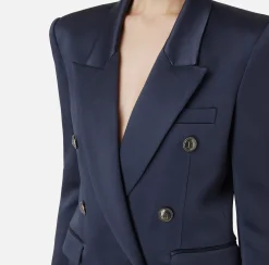 Giacche & Trench|Tailleur|Elisabetta Franchi Giacca doppiopetto in raso Navy