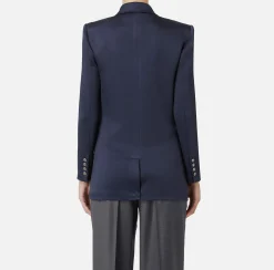 Giacche & Trench|Tailleur|Elisabetta Franchi Giacca doppiopetto in raso Navy