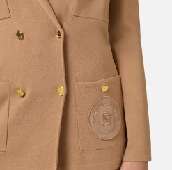 Giacche & Trench|Maglieria E Felpe|Elisabetta Franchi Giacca doppiopetto in viscosa con patch logo Camel