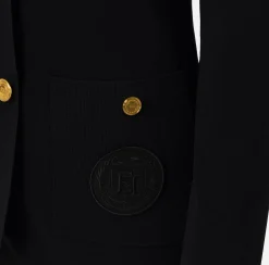 Giacche & Trench|Maglieria E Felpe|Elisabetta Franchi Giacca doppiopetto in viscosa con patch logo Nero