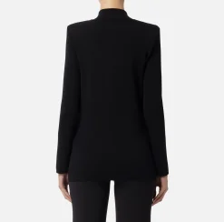 Giacche & Trench|Maglieria E Felpe|Elisabetta Franchi Giacca doppiopetto in viscosa con patch logo Nero