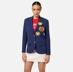 Giacche & Trench|Elisabetta Franchi Giacca in crêpe con patch Navy