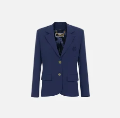 Giacche & Trench|Elisabetta Franchi Giacca in crêpe con ricamo stemma Navy