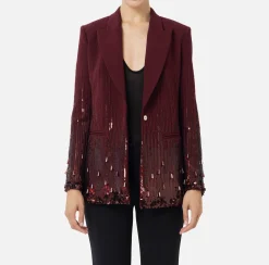 Giacche & Trench|Elisabetta Franchi Giacca in crêpe ricamato con paillettes RougeNoir