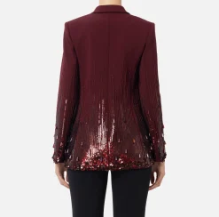 Giacche & Trench|Elisabetta Franchi Giacca in crêpe ricamato con paillettes RougeNoir