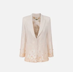 Giacche & Trench|Elisabetta Franchi Giacca in crêpe ricamato con paillettes Lattice