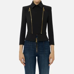 Tailleur|Giacche & Trench|Elisabetta Franchi Giacca in crêpe stretch con baschina e zip Nero