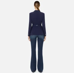 Tailleur|Giacche & Trench|Elisabetta Franchi Giacca in crêpe stretch con cintura e tasche Navy