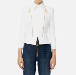 Tailleur|Giacche & Trench|Elisabetta Franchi Giacca in crêpe stretch con baschina e zip Avorio