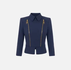 Tailleur|Giacche & Trench|Elisabetta Franchi Giacca in crêpe stretch con baschina e zip Navy
