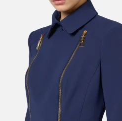 Tailleur|Giacche & Trench|Elisabetta Franchi Giacca in crêpe stretch con baschina e zip Navy