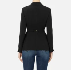 Tailleur|Giacche & Trench|Elisabetta Franchi Giacca in crêpe stretch con cintura e tasche Nero