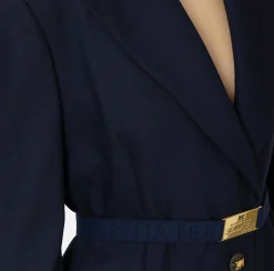Tailleur|Giacche & Trench|Elisabetta Franchi Giacca in fresco di lana con cintura Navy