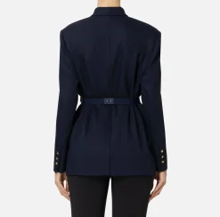 Tailleur|Giacche & Trench|Elisabetta Franchi Giacca in fresco di lana con cintura Navy