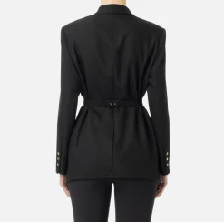 Tailleur|Giacche & Trench|Elisabetta Franchi Giacca in fresco di lana con cintura Nero