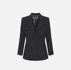 Giacche & Trench|Elisabetta Franchi Giacca monopetto in fresco di lana con tasche Nero